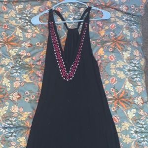 Long cotton low cut black dress